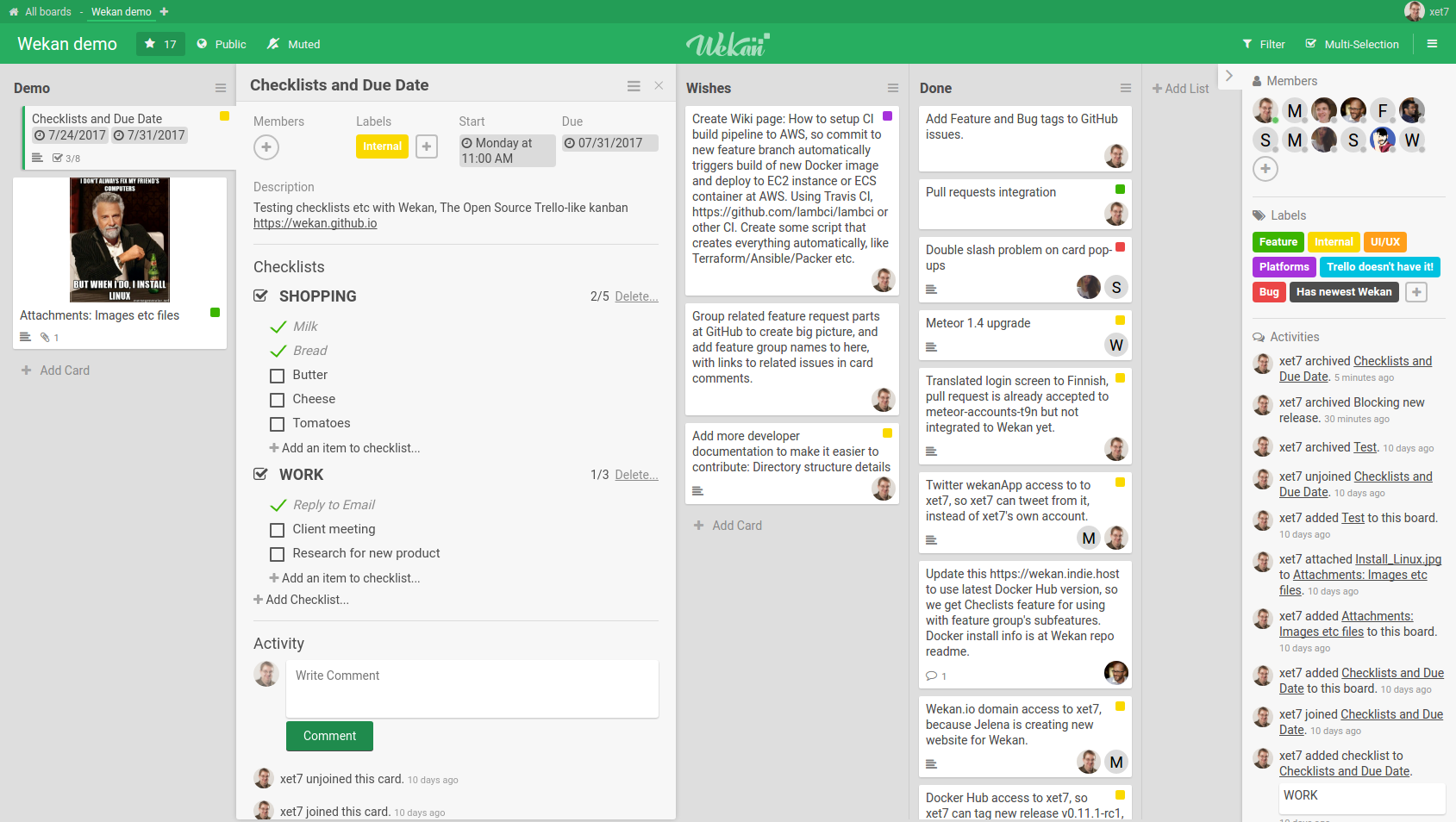 Wekan kanban screenshot